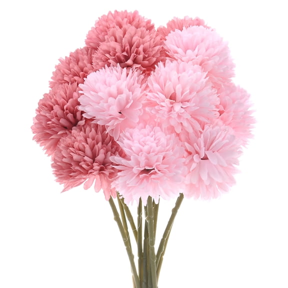 Uxcell Artificial Chrysanthemum Ball Flowers, Faux Hydrangea Silk Bouquets for Home/Wedding Light Pink, Dark Pink