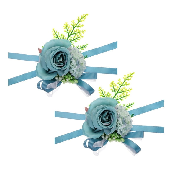 Uxcell Artificial Corsage Wristlet Flower Wrist Corsage Prom Wristlet for Wedding Party Accessory Dark Blue 2Pack