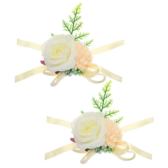 Uxcell Artificial Corsage Wristlet Flower Wrist Corsage Prom Wristlet for Wedding Party Accessory Yellow 2Pack