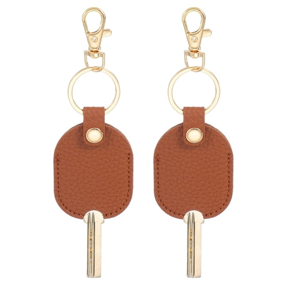 Uxcell Leather Key Sleeve 2Pcs Broken Car Key Loop Replacement Clasp for Women Brown