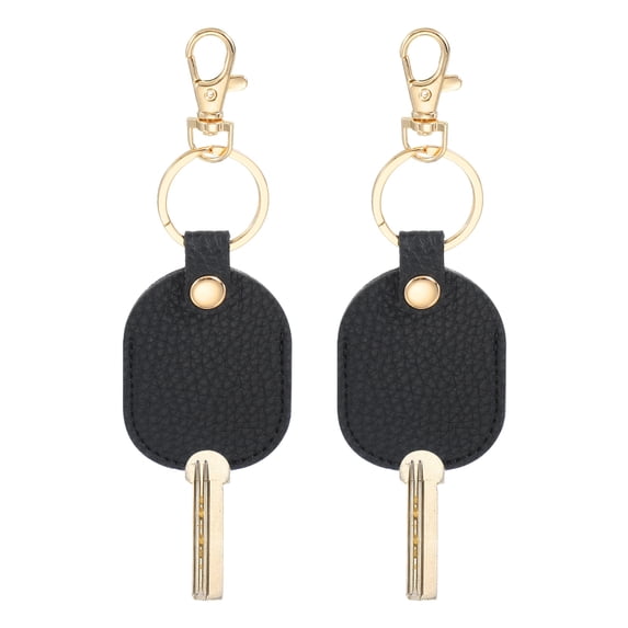Uxcell Leather Key Sleeve 2Pcs Broken Car Key Loop Replacement Clasp Women Black