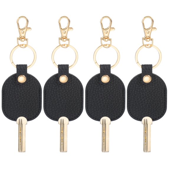 Uxcell Leather Key Sleeve 4Pcs Broken Car Key Loop Replacement Clasp for Women Black
