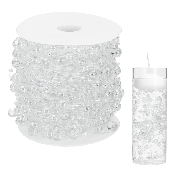 Uxcell Artificial Floating Beads for Centerpieces Vases, 8+3mm 66ft Faux Pearls Beads String for Floating Candle Wedding Vase Filler, Clear