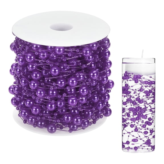 Uxcell Artificial Floating Beads for Centerpieces Vases, 8+3mm 66ft Faux Pearls Beads String for Floating Candle Wedding Vase Filler, Dark Purple