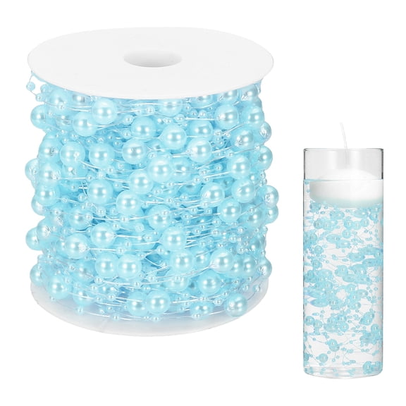 Uxcell Artificial Floating Beads for Centerpieces Vases, 8+3mm 66ft Faux Pearls Beads String for Floating Candle Wedding Vase Filler, Light Blue