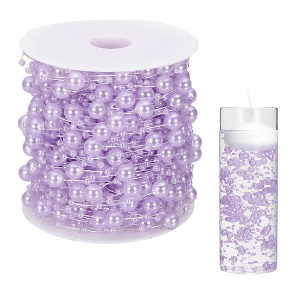 Uxcell Artificial Floating Beads for Centerpieces Vases, 8+3mm 66ft Faux Pearls Beads String for Floating Candle Wedding Vase Filler, Light Purple