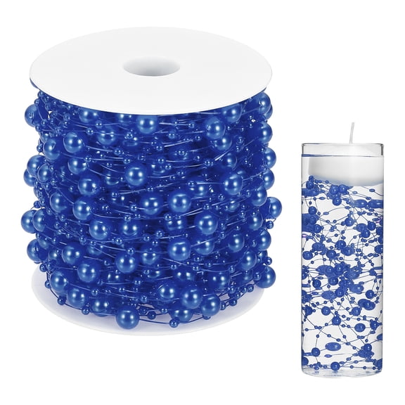 Uxcell Artificial Floating Beads for Centerpieces Vases, 8+3mm 66ft Faux Pearls Beads String for Floating Candle Wedding Vase Filler, Sapphire Blue