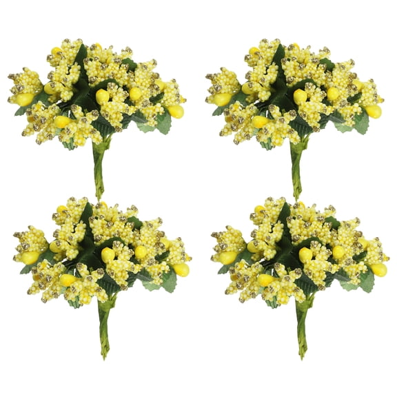 Uxcell Artificial Flower Stamen, Mini Berry Picks Bunch Fruit Floral Stamen for Craft DIY Wreaths Wedding, Yellow 48Pcs