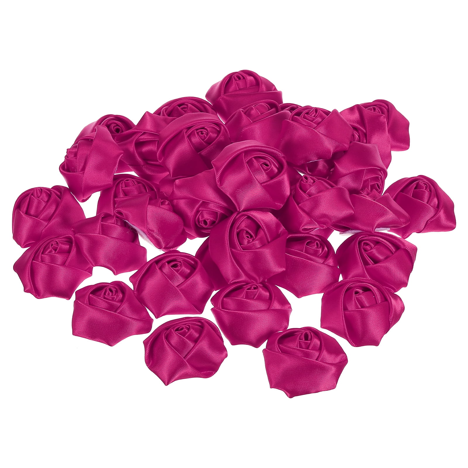 Uxcell Artificial Flowers Roses Heads Satin Ribbon Roses Fake Flowers Fabric Flowers Dark Pink