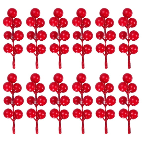Uxcell Artificial Red Berry Stems, 12 Pack Holly Berries Branches Fake Burgundy Berry Picks for Christmas, Style 3