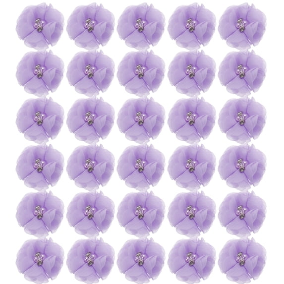 Uxcell Artificial Rhinestone Chiffon Flower Heads, Light Purple Faux Flowers 2 Inch Pack of 30