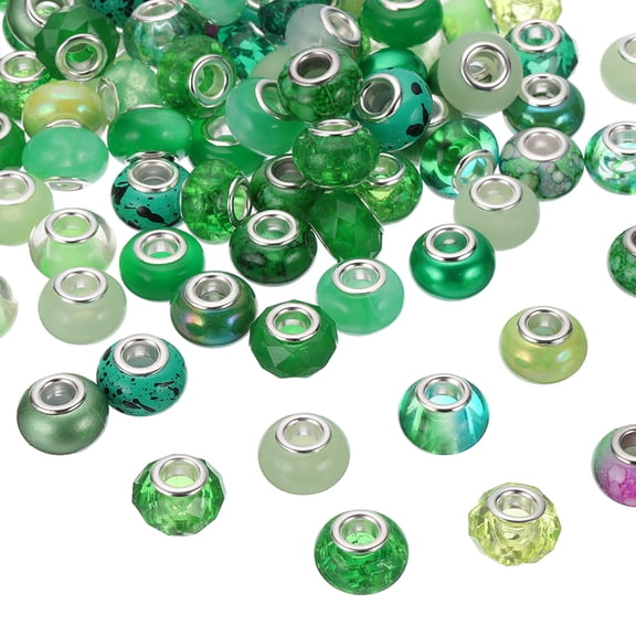 Uxcell Assorted European Craft Beads,100 Pcs Large Hole Beads Spacer Charm for DIY Craft Bracelet Making,Green