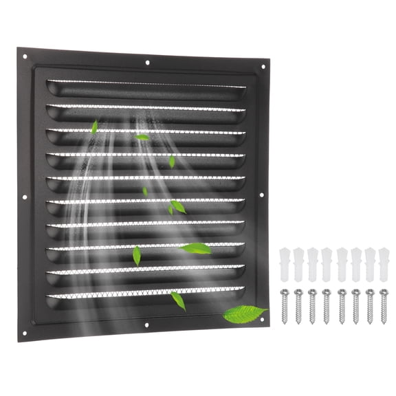Uxcell Attic Vent 10" x 10" Stainless Steel Square Louver Gable Vent Grille with Built-in Screen for Exterior Doors Wall House Attic Garage Ceiling, Black