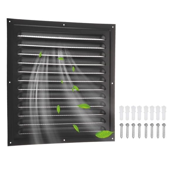 Uxcell Attic Vent 12" x 12" Stainless Steel Square Louver Gable Vent Grille with Built-in Screen for Exterior Doors Wall House Attic Garage Ceiling, Black