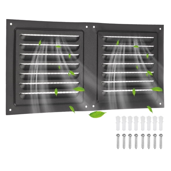 Uxcell Attic Vent 6" x 12" Stainless Steel Square Louver Gable Vent Grille with Built-in Screen for Exterior Doors Wall House Attic Garage Ceiling, Black