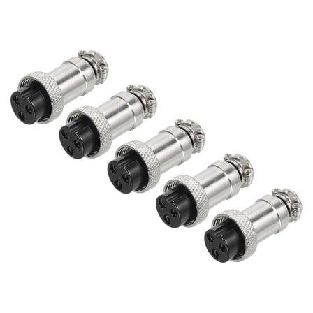 Uxcell Aviation Connector GX16 3 Pins 16mm Silver Female Wire Panel Docking Connector 5 Pack