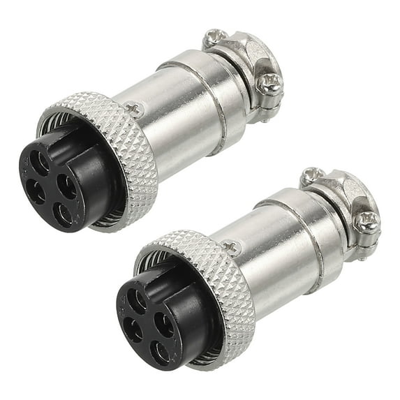 Uxcell Aviation Connector GX16 4 Pins 16mm Silver Female Wire Panel Docking Connector 2 Pack