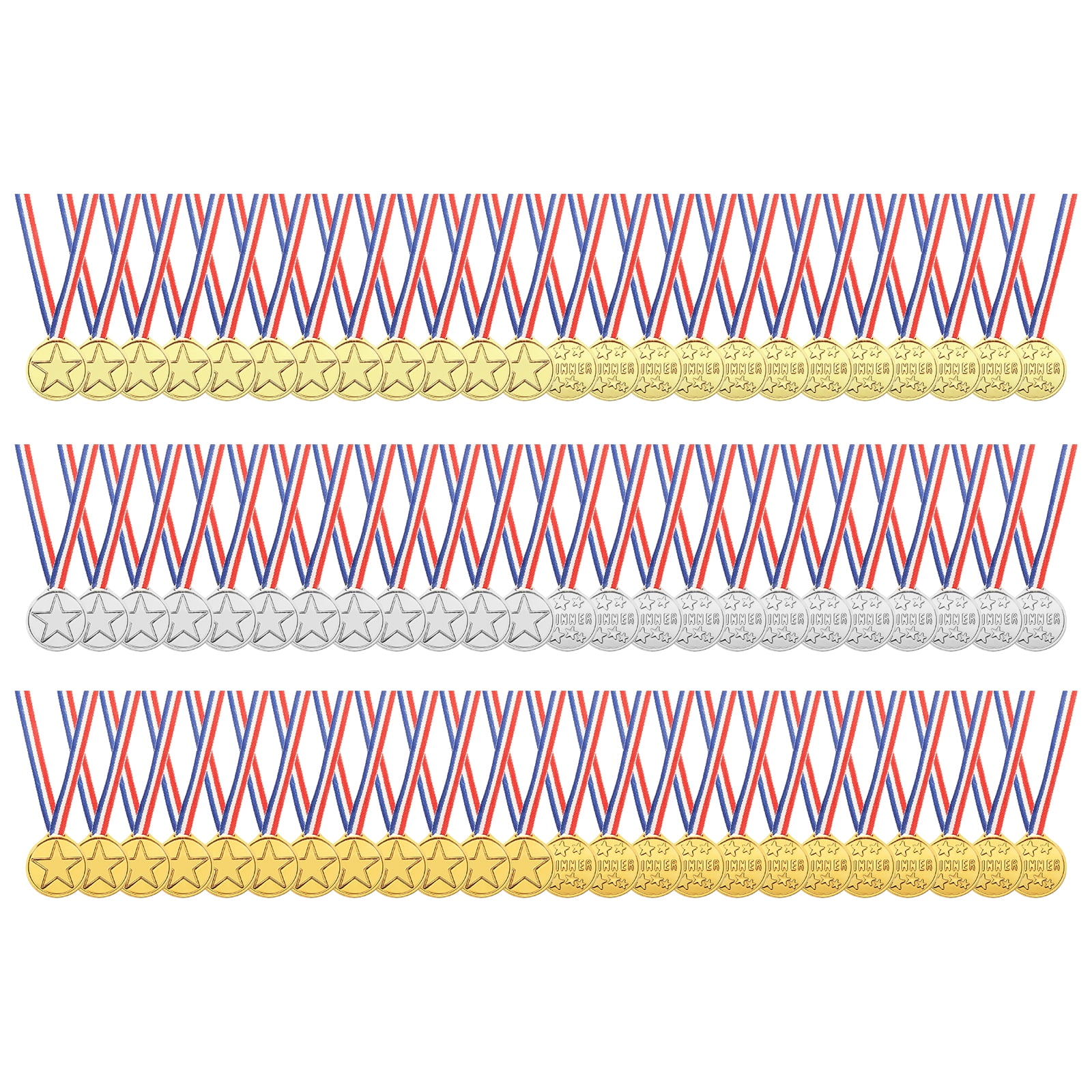 Uxcell Award Medals, 72 Pcs Gold Silver Bronze Plastic Award Medals Printed with Star Patterns  with Lanyards for Teen Sports, Games, Competitions, Party Favors Decorations