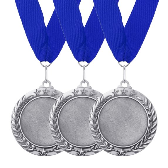 Uxcell Award Medals, Place Winner Medals with Yellow Neck Ribbon Prize Medal for Competitions Silver