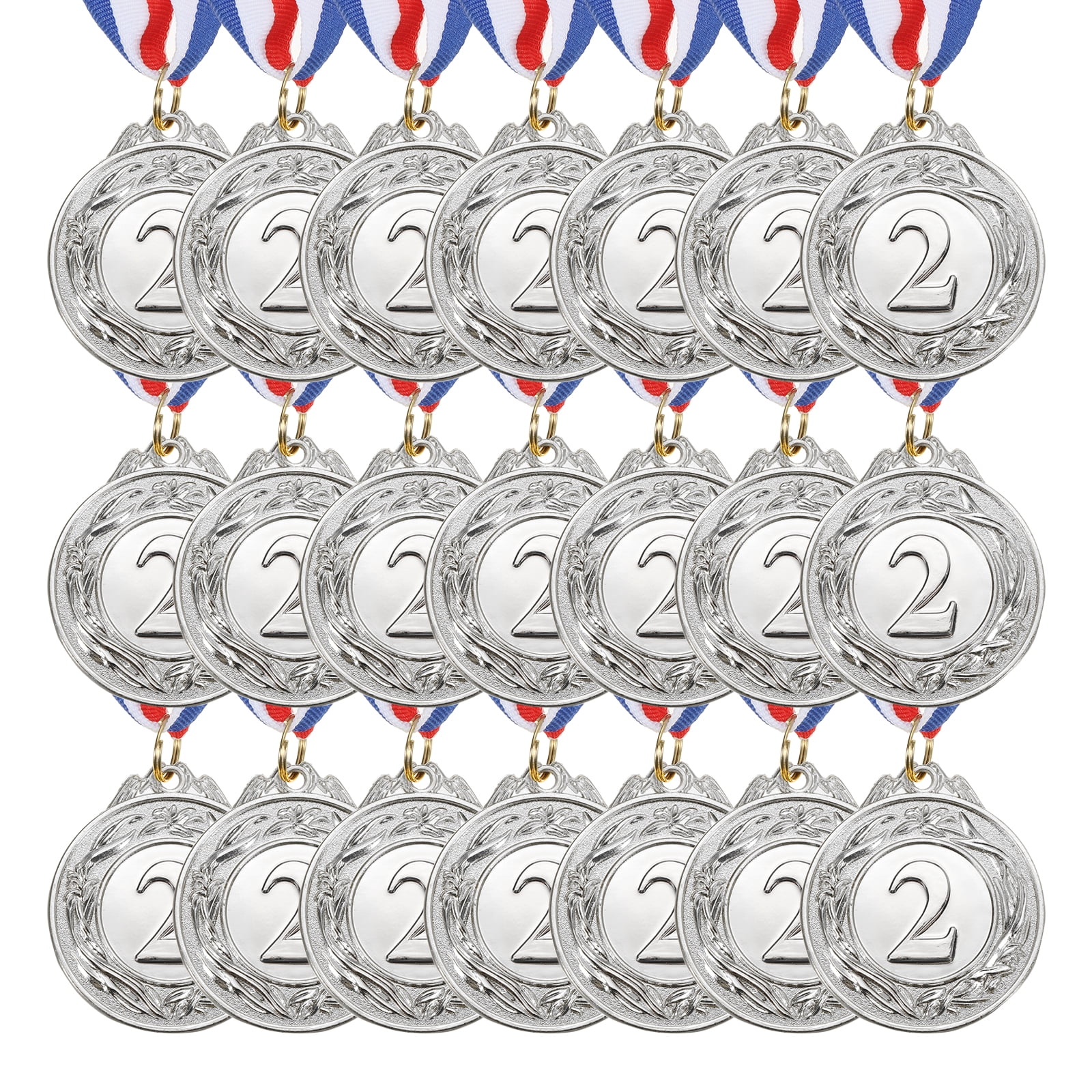 Uxcell Award Metal, Winner Award Medals Prize with Neck Ribbons Red White Blue Silver