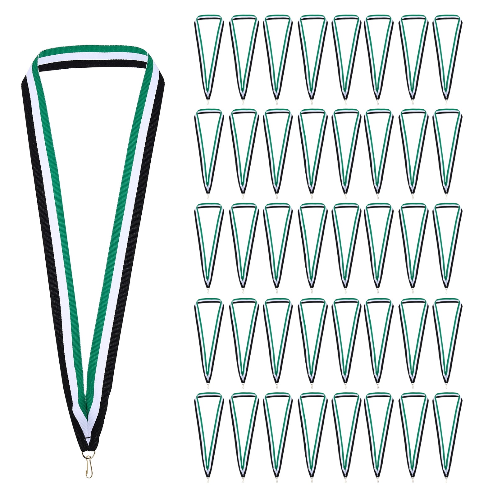 Uxcell Award Neck Ribbons with Snap Clips Polyester Medal Lanyards for Competitions Black/White/Green 100 Pack