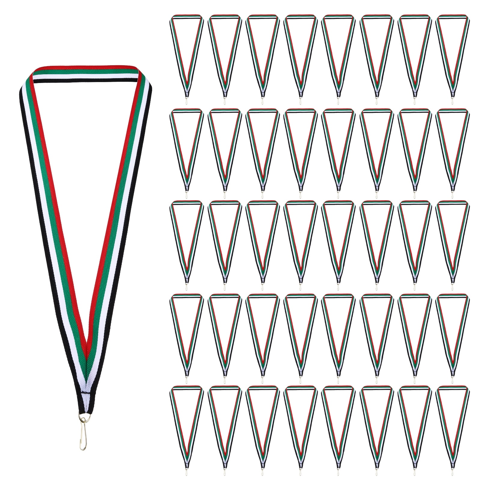 Uxcell Award Neck Ribbons with Snap Clips Polyester Medal Lanyards for Competitions Black/White/Green/Red 100 Pack