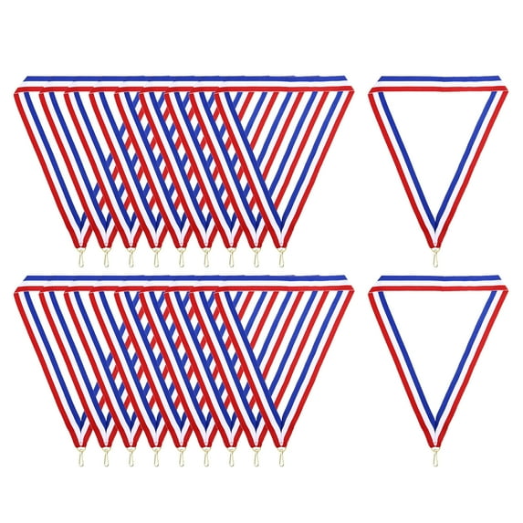 Uxcell Award Neck Ribbons with Snap Clips, Polyester Striped Medal Lanyards Ribbon, Red White Blue 10Pcs