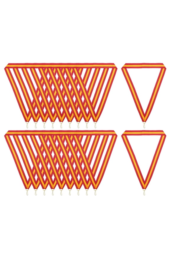 Award Neck Ribbons with Snap Clips, Polyester Striped Medal Lanyards Ribbon, Red Yellow 20Pcs