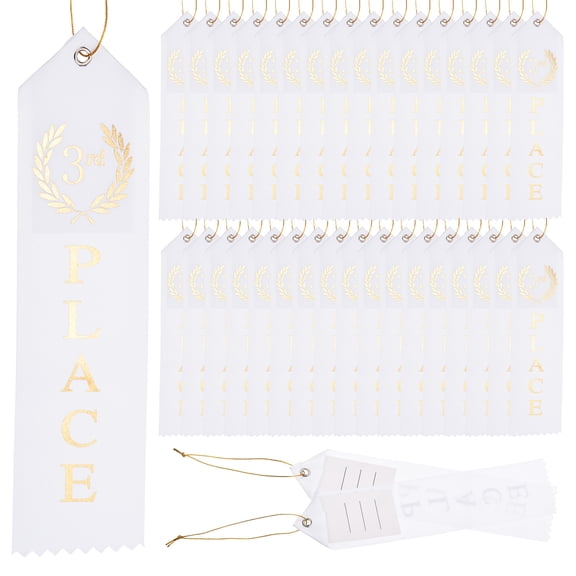 Uxcell Award Ribbon Prize Medal Ribbon with Event Card and Rope for Special Occasions White