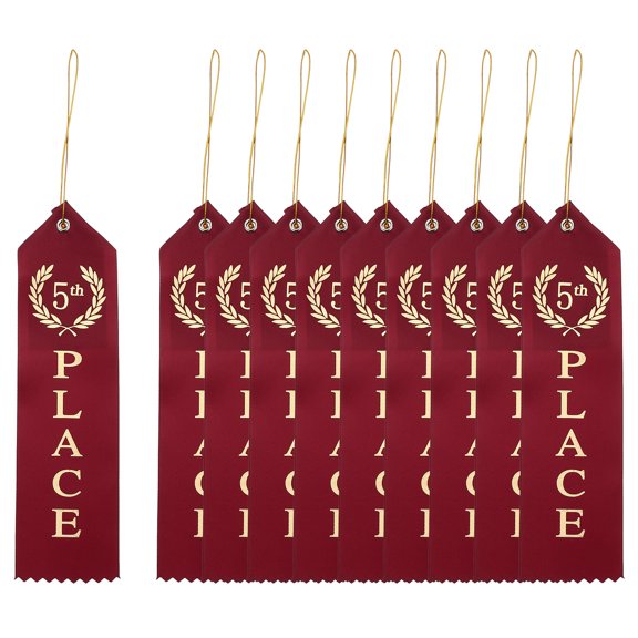 Uxcell Award Ribbons Five Place, 5th Winner Ribbons with Even Card and Rope, Red 10Pcs