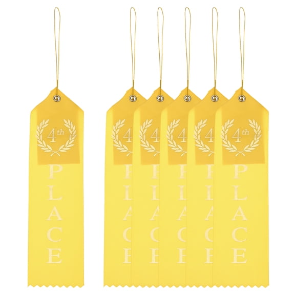 Uxcell Award Ribbons Four Place, 4th Winner Ribbons with Even Card and Rope, Yellow 6Pcs