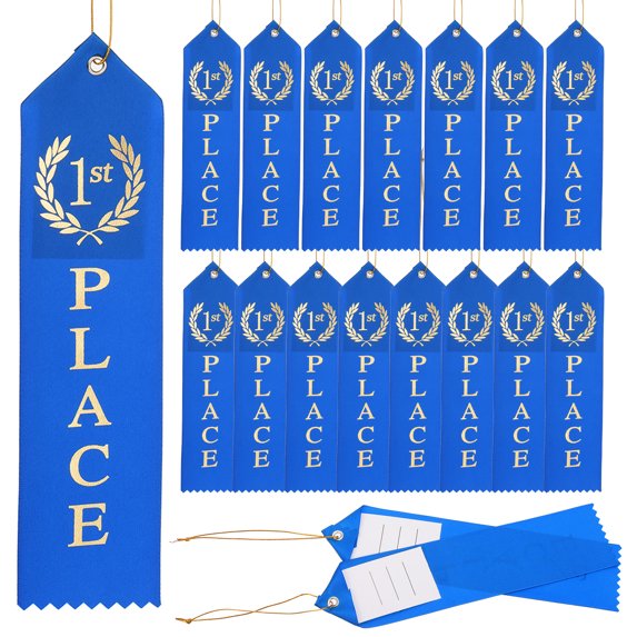 Uxcell 50Pcs Award Ribbons Prize Medal Ribbon with Event Card and Ropes for Celebrations Blue