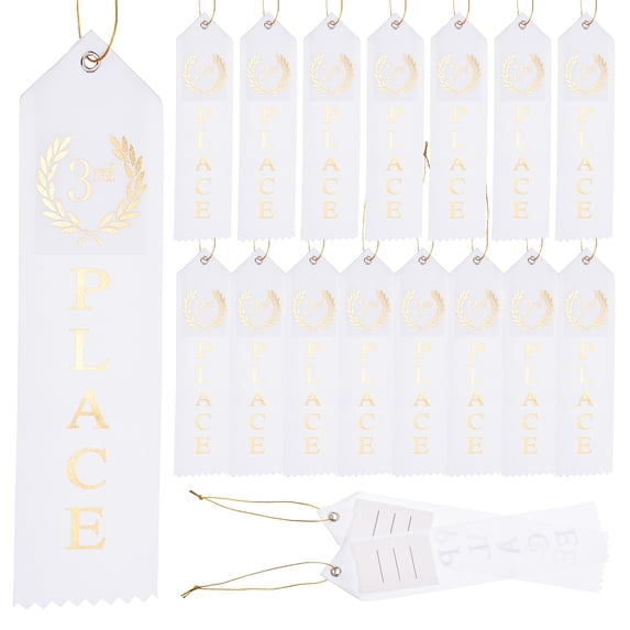 Uxcell 50Pcs Award Ribbons Prize Medal Ribbon with Event Card and Ropes for Celebrations White