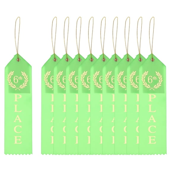 Uxcell Award Ribbons Six Place, 6th Winner Ribbons with Even Card and Rope, Green 10Pcs