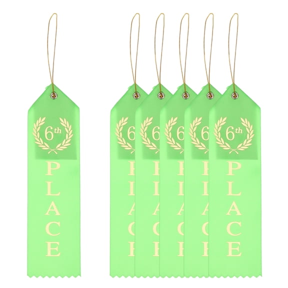 Uxcell Award Ribbons Six Place, 6th Winner Ribbons with Even Card and Rope, Green 6Pcs