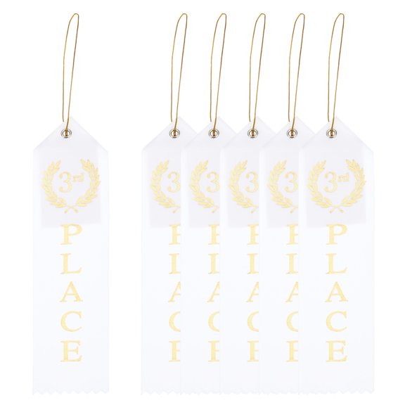 Uxcell Award Ribbons Three Place, 3rd Winner Ribbons with Even Card and Rope, White 6Pcs