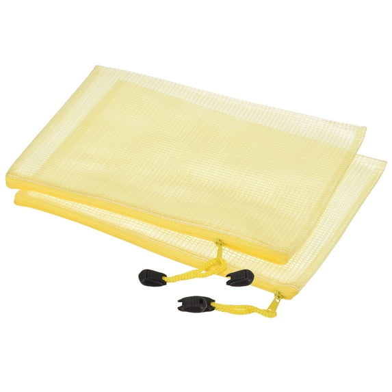 Uxcell B5 File Document Pockets Bill Pouch Mesh Zipper Bags, Yellow 6 Pack