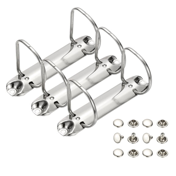 Uxcell B7 2 Hole Ring Binder Mechanisms, 3 Set 1" D Ring Replacement Binder Planner Loose Leaf Binding Spines for Organizers DIY Fill Paper Storage Folder Accessories, 50mm Silver Tone