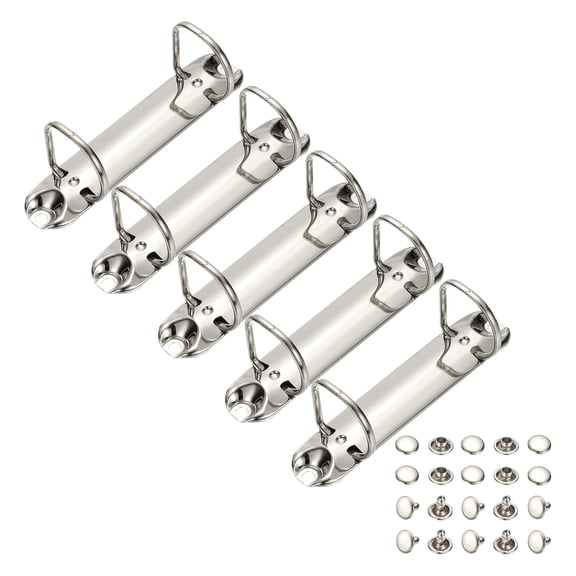 Uxcell B7 2 Hole Ring Binder Mechanisms, 5 Set 1.18" D Ring Replacement Binder Planner Loose Leaf Binding Spines for Organizers DIY Fill Paper Storage Folder Accessories, 26mm Silver Tone