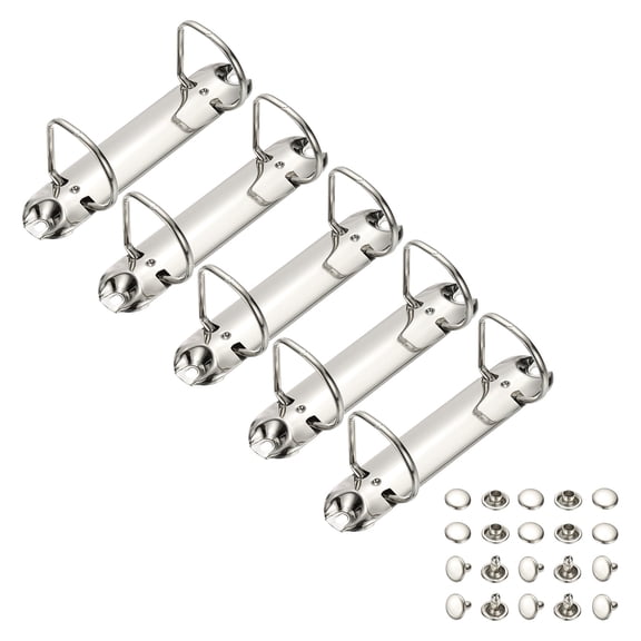 Uxcell B7 2 Hole Ring Binder Mechanisms, 5 Set 1.38" D Ring Replacement Binder Planner Loose Leaf Binding Spines for Organizers DIY Fill Paper Storage Folder Accessories, 26mm Silver Tone