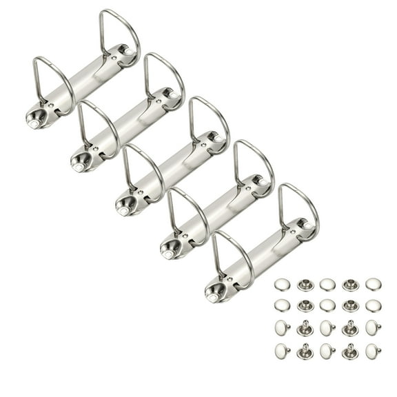 Uxcell B7 2 Hole Ring Binder Mechanisms, 5 Set 1.97" D Ring Replacement Binder Planner Loose Leaf Binding Spines for Organizers DIY Fill Paper Storage Folder Accessories, 26mm Silver Tone