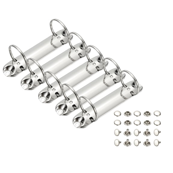 Uxcell B7 2 Hole Ring Binder Mechanisms, 5 Set 1" O Ring Replacement Binder Planner Loose Leaf Binding Spines for Organizers DIY Fill Paper Storage Folder Accessories, 38mm Silver Tone