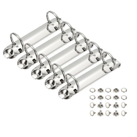 Uxcell B7 2 Hole Ring Binder Mechanisms, 5 Set 1" O Ring Replacement Binder Planner Loose Leaf Binding Spines for Organizers DIY Fill Paper Storage Folder Accessories, 30mm Silver Tone
