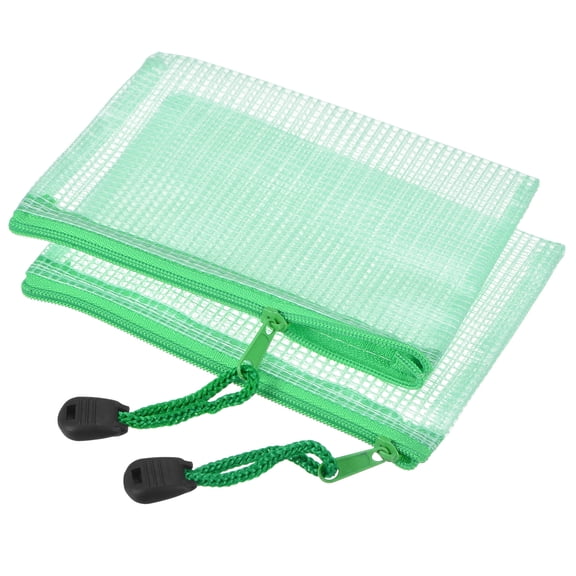 Uxcell B8 File Document Pockets Bill Pouch Mesh Zipper Bags, Green 3 Pack