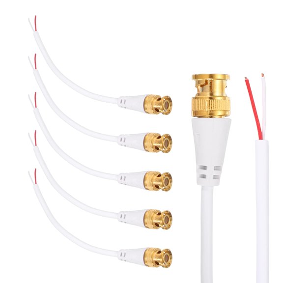 Uxcell BNC Pigtail Cable Bare Wire, 5Pcs 0.2M Gold-Plated BNC Male Open End Coaxial Connector Extension for DVR CCTV Camera Security System Monitor Video Connection, White