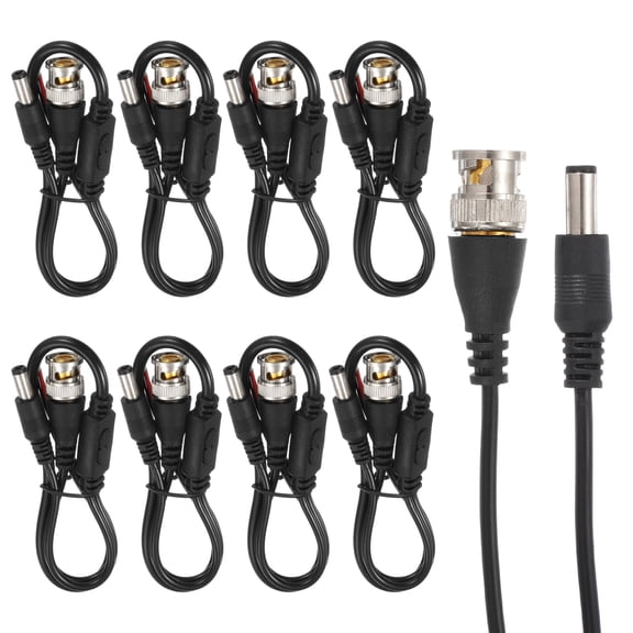 Uxcell BNC Pigtail Cable Bare Wire, 8Pcs 0.36M BNC Male + DC Power Male (Combo Connector) Open End Coaxial Connector Extension for DVR CCTV Camera Security Monitor Video Connection, Black