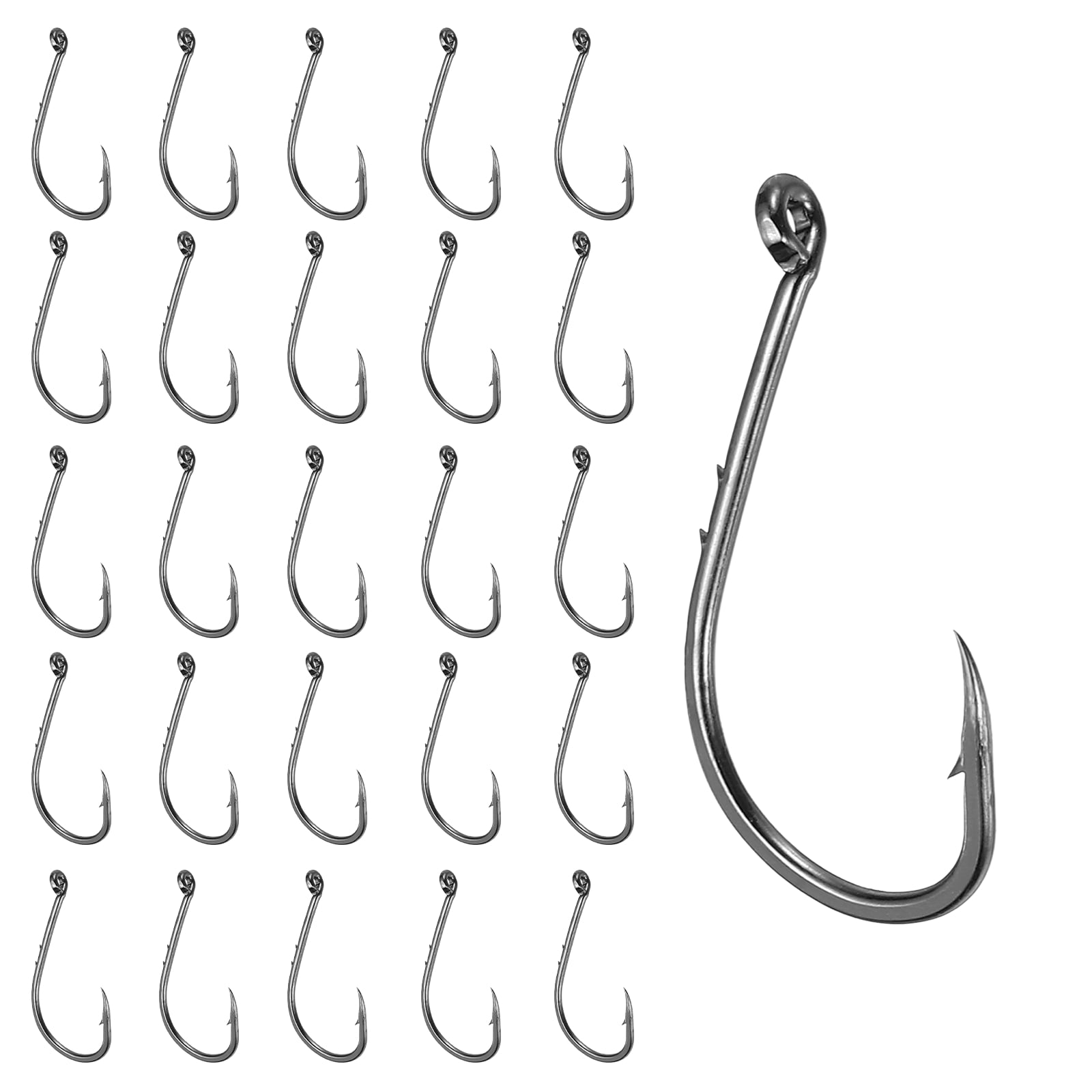 Uxcell Bait Holder Fishing Hook, High Carbon Steel Double Barbed J Fishing Hook Closed Eye, Offset, 4/0# & Black & 100Pcs - Fitting For(Saltwater/Freshwater Rigs)