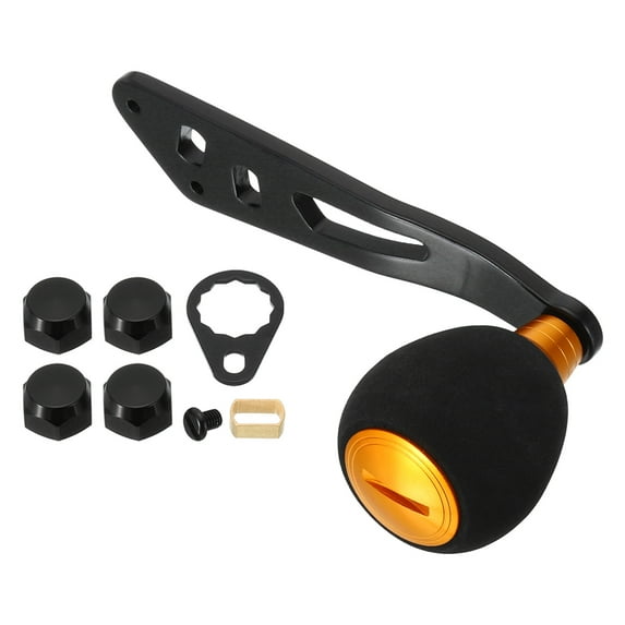 Uxcell Baitcasting Power Handle Aluminum Alloy Fishing Reel Rocker Handle EVA Knob Replacement, Gold Black