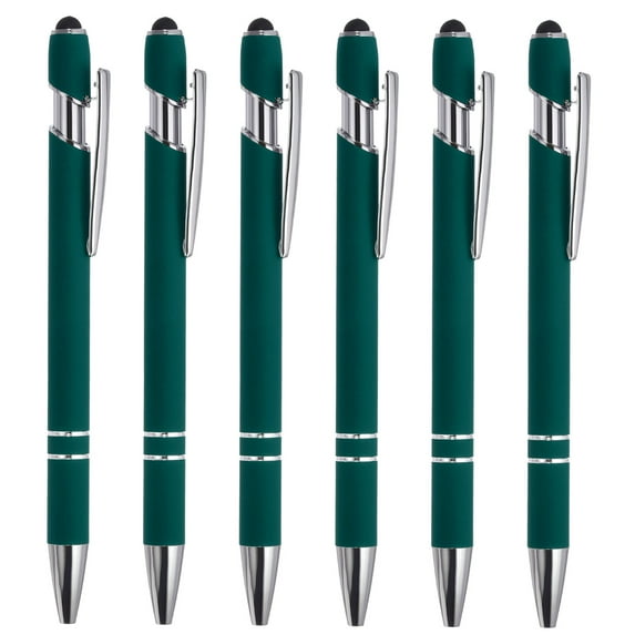Uxcell Ballpoint Pen with Stylus Tip Metal Pen Black Ink 1.0mm Medium Point Stylus Pen Style 1, Dark Green 6 Pack