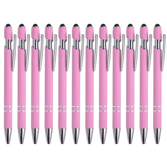 Uxcell Ballpoint Pen with Stylus Tip Metal Pen Black Ink 1.0mm Medium Point Stylus Pen Style 1, Light Purple 12 Pack
